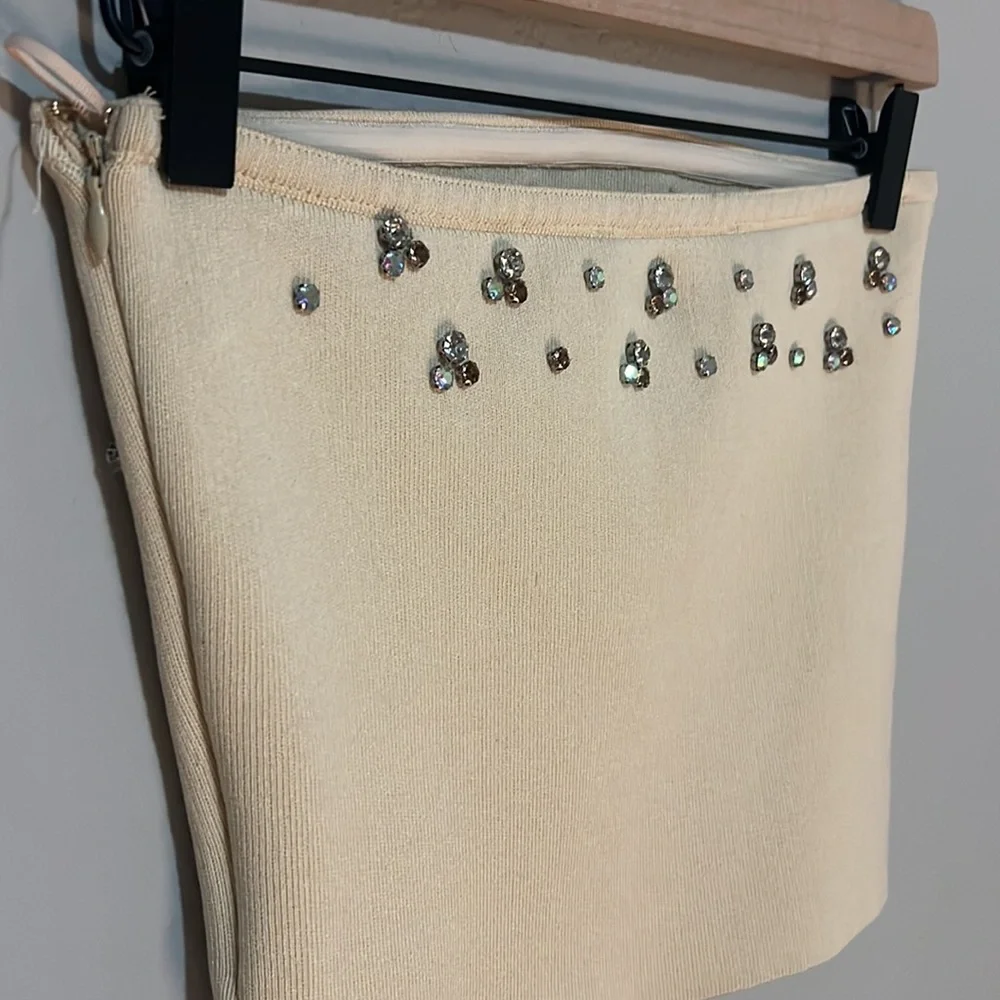 ZARA Strapless Beige Top With Rhinstone Details Size Small - Picture 4 of 5